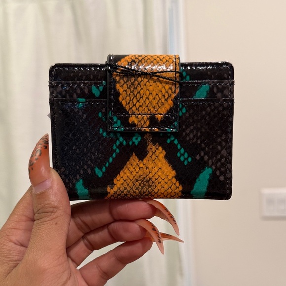 Kurt Geiger Black and Orange Snake Print Wallet - Picture 3 of 6